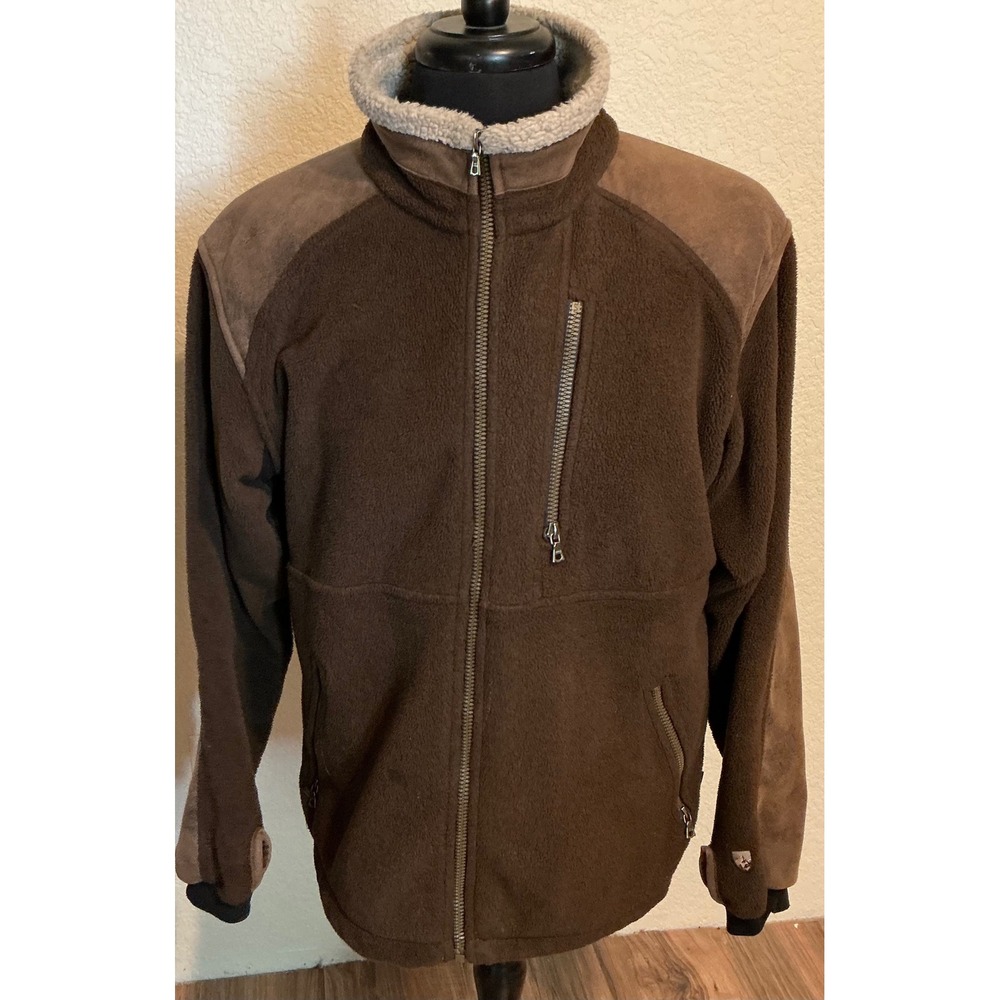 Kuhl Alpenwurx Mens Medium Fleece Full Zip Jacket Brown Berber Collar 300 weight